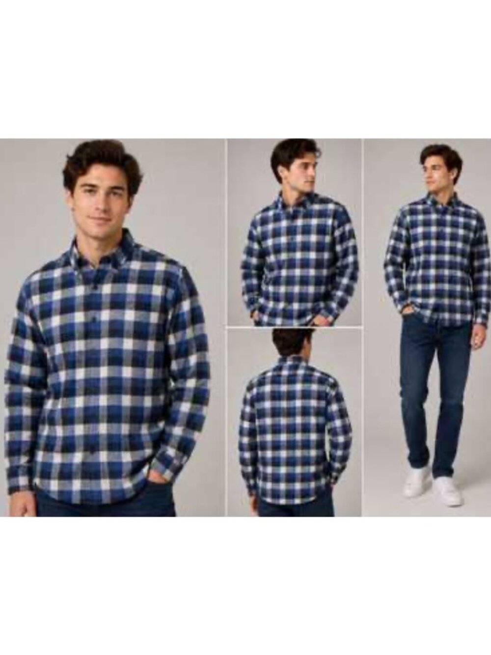Croft & Barrow Blue and White Long-Sleeve Plaid Flannel Shirt Men’s Size Medium